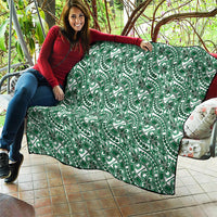 Hibiscus Bloom Island Tribal Waves Quilt Green Polynesian Pattern
