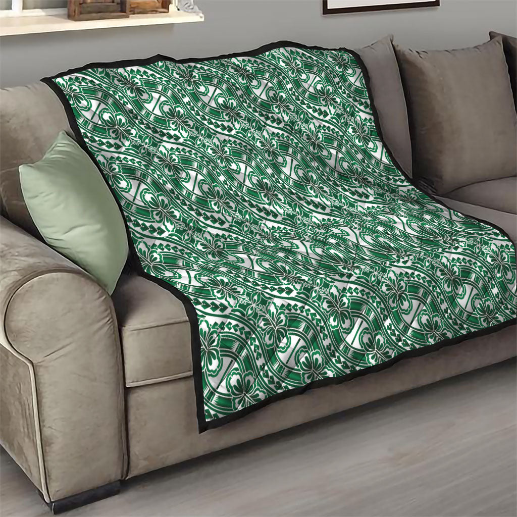 Hibiscus Bloom Island Tribal Waves Quilt Green Polynesian Pattern