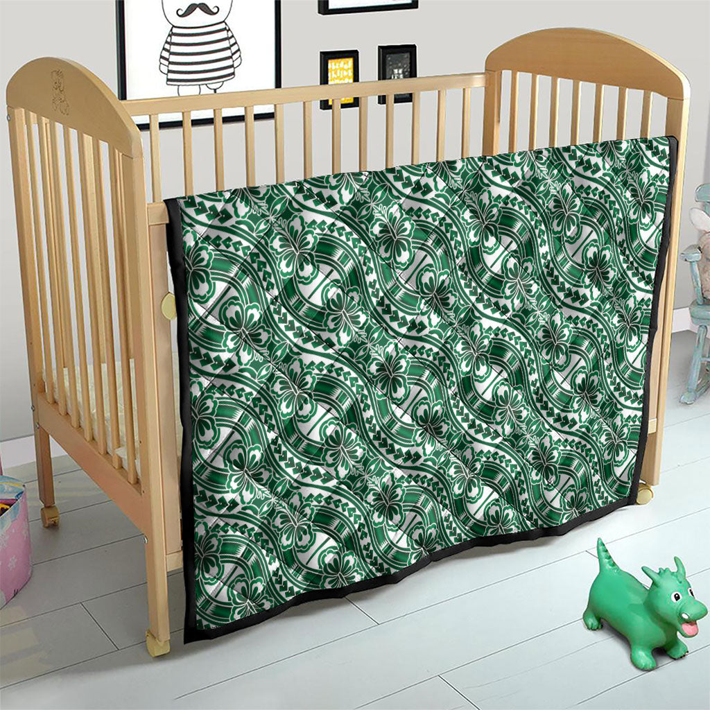 Hibiscus Bloom Island Tribal Waves Quilt Green Polynesian Pattern