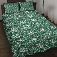 Hibiscus Bloom Island Tribal Waves Quilt Bed Set Green Polynesian Pattern