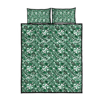 Hibiscus Bloom Island Tribal Waves Quilt Bed Set Green Polynesian Pattern