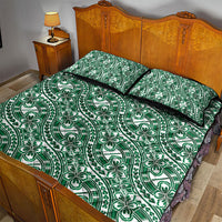 Hibiscus Bloom Island Tribal Waves Quilt Bed Set Green Polynesian Pattern