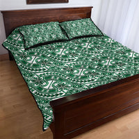 Hibiscus Bloom Island Tribal Waves Quilt Bed Set Green Polynesian Pattern