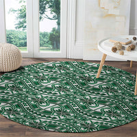 Hibiscus Bloom Island Tribal Waves Round Carpet Green Polynesian Pattern