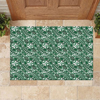Hibiscus Bloom Island Tribal Waves Rubber Doormat Green Polynesian Pattern