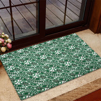 Hibiscus Bloom Island Tribal Waves Rubber Doormat Green Polynesian Pattern