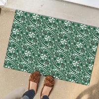 Hibiscus Bloom Island Tribal Waves Rubber Doormat Green Polynesian Pattern