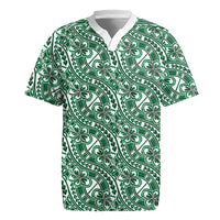 Hibiscus Bloom Island Tribal Waves Rugby Jersey Green Polynesian Pattern