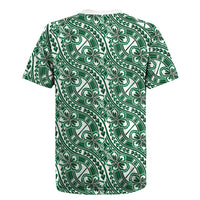 Hibiscus Bloom Island Tribal Waves Rugby Jersey Green Polynesian Pattern