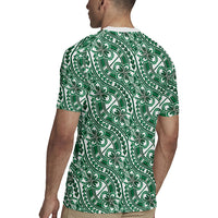 Hibiscus Bloom Island Tribal Waves Rugby Jersey Green Polynesian Pattern
