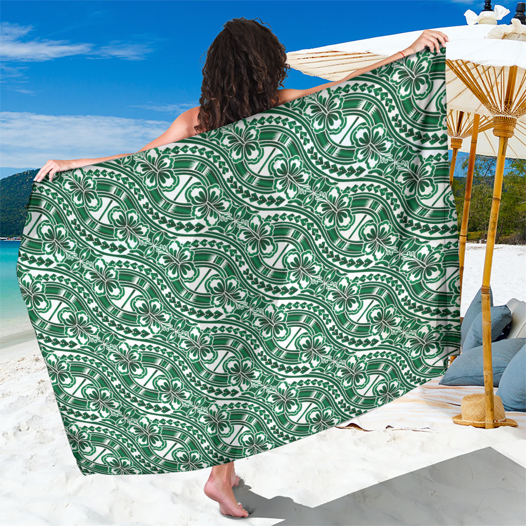Hibiscus Bloom Island Tribal Waves Sarong Green Polynesian Pattern
