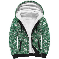 Hibiscus Bloom Island Tribal Waves Sherpa Hoodie Green Polynesian Pattern