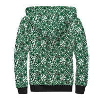 Hibiscus Bloom Island Tribal Waves Sherpa Hoodie Green Polynesian Pattern
