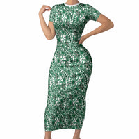 Hibiscus Bloom Island Tribal Waves Short Sleeve Bodycon Dress Green Polynesian Pattern LT01 Long Dress Green - Polynesian Pride