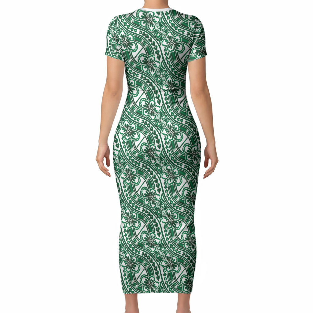 Hibiscus Bloom Island Tribal Waves Short Sleeve Bodycon Dress Green Polynesian Pattern LT01 - Polynesian Pride