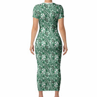 Hibiscus Bloom Island Tribal Waves Short Sleeve Bodycon Dress Green Polynesian Pattern LT01 - Polynesian Pride