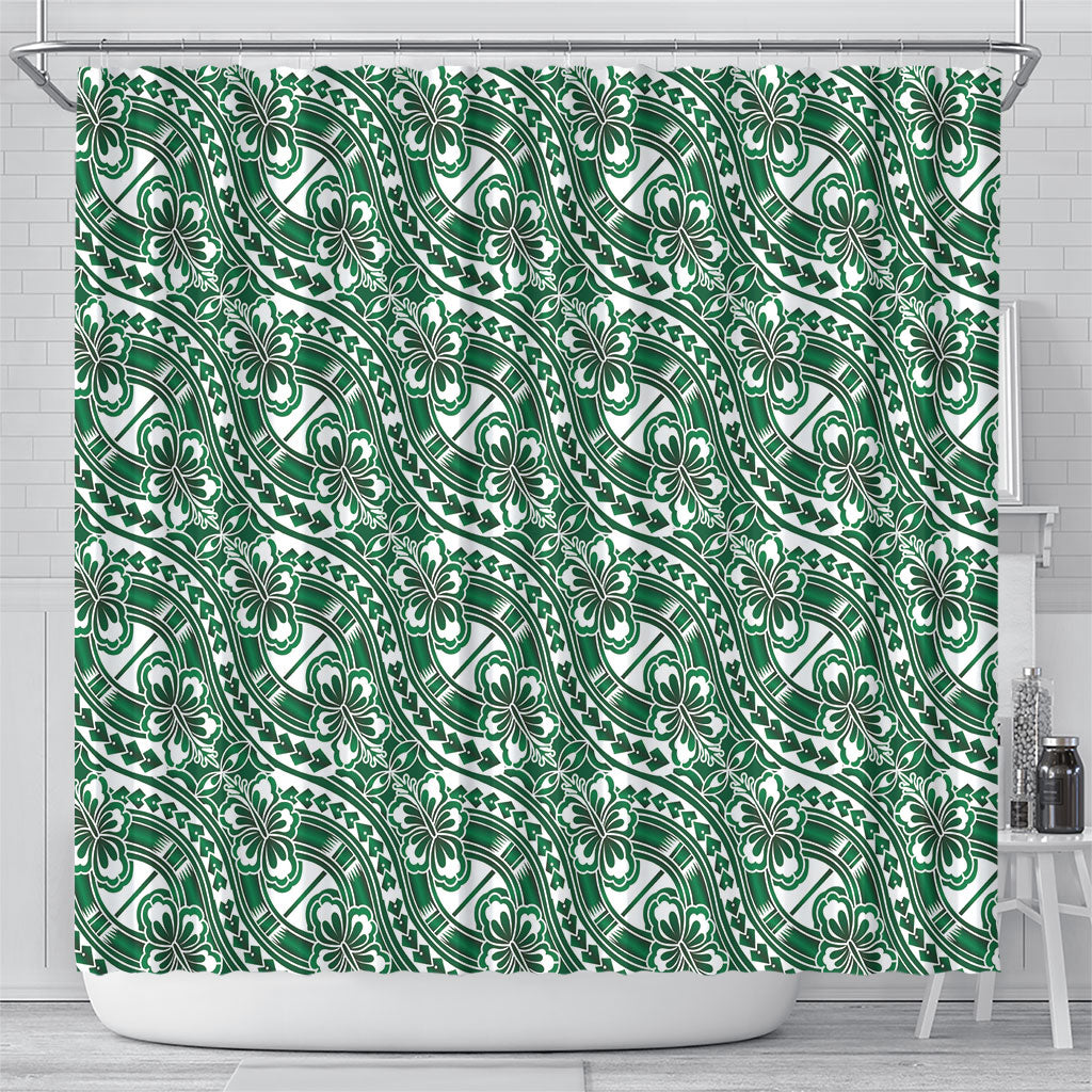 Hibiscus Bloom Island Tribal Waves Shower Curtain Green Polynesian Pattern LT01 - Polynesian Pride