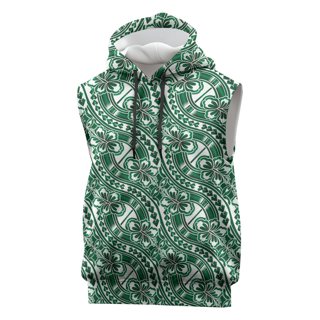 Hibiscus Bloom Island Tribal Waves Sleeveless Hoodie Green Polynesian Pattern LT01 Green - Polynesian Pride