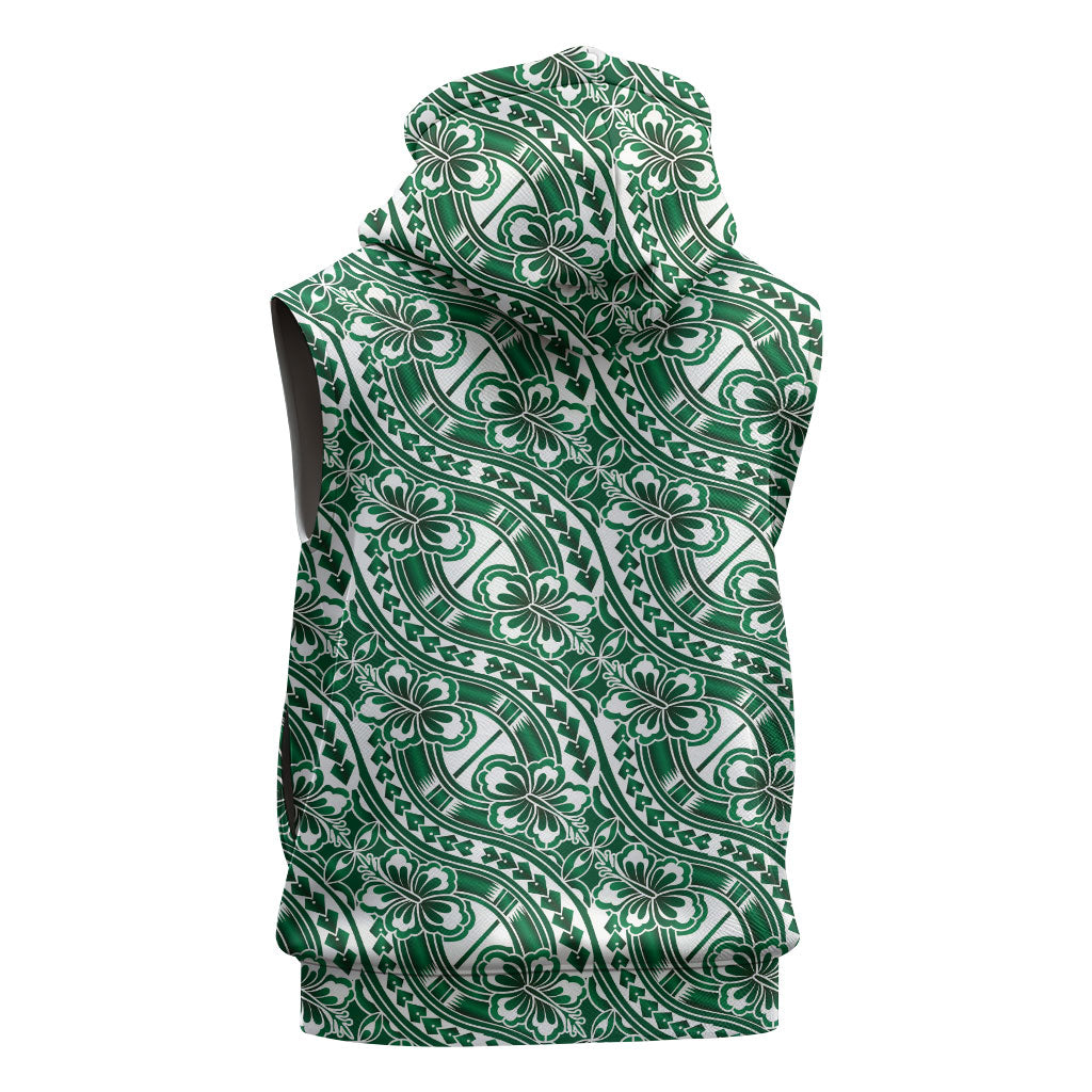 Hibiscus Bloom Island Tribal Waves Sleeveless Hoodie Green Polynesian Pattern LT01 - Polynesian Pride