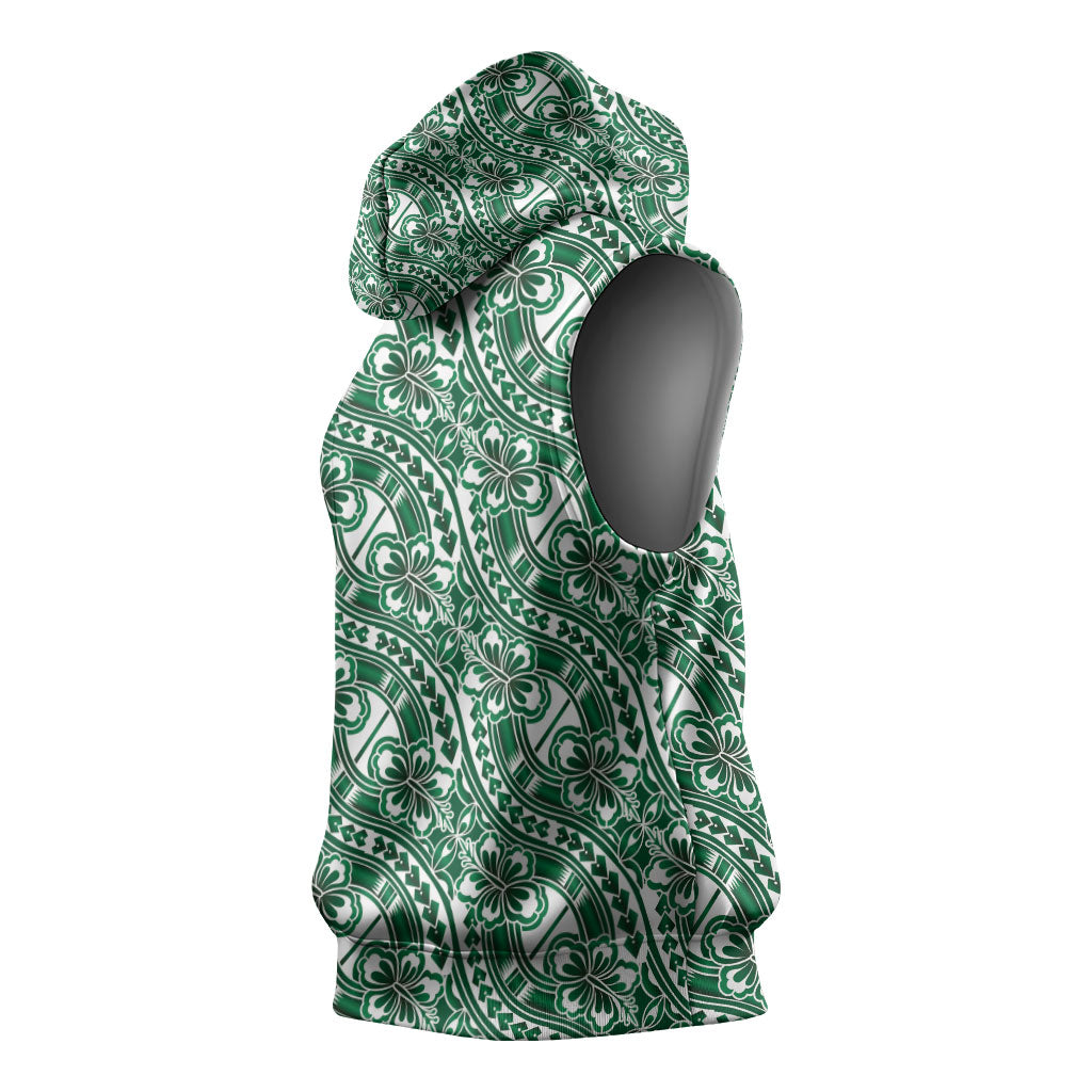 Hibiscus Bloom Island Tribal Waves Sleeveless Hoodie Green Polynesian Pattern LT01 - Polynesian Pride