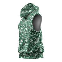 Hibiscus Bloom Island Tribal Waves Sleeveless Hoodie Green Polynesian Pattern LT01 - Polynesian Pride