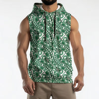 Hibiscus Bloom Island Tribal Waves Sleeveless Hoodie Green Polynesian Pattern LT01 - Polynesian Pride