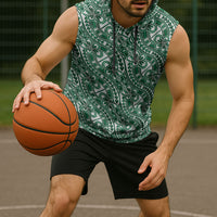 Hibiscus Bloom Island Tribal Waves Sleeveless Hoodie Green Polynesian Pattern LT01 - Polynesian Pride