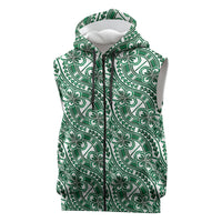 Hibiscus Bloom Island Tribal Waves Sleeveless Zip Hoodie Green Polynesian Pattern