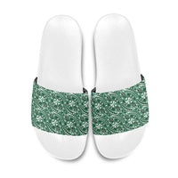 Hibiscus Bloom Island Tribal Waves Slide Sandals Green Polynesian Pattern