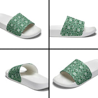 Hibiscus Bloom Island Tribal Waves Slide Sandals Green Polynesian Pattern