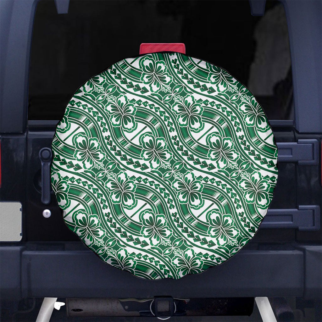 Hibiscus Bloom Island Tribal Waves Spare Tire Cover Green Polynesian Pattern LT01 No hole Green - Polynesian Pride