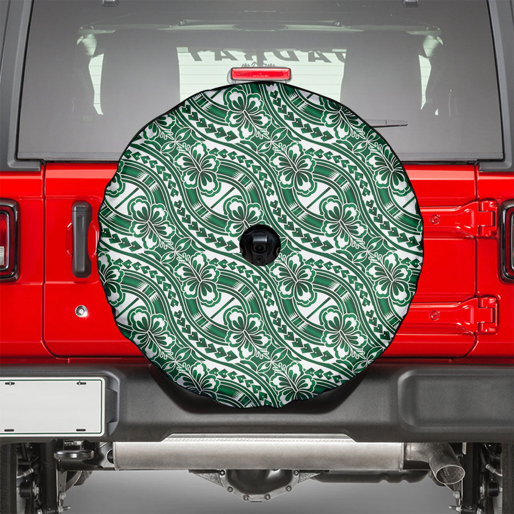 Hibiscus Bloom Island Tribal Waves Spare Tire Cover Green Polynesian Pattern LT01 - Polynesian Pride