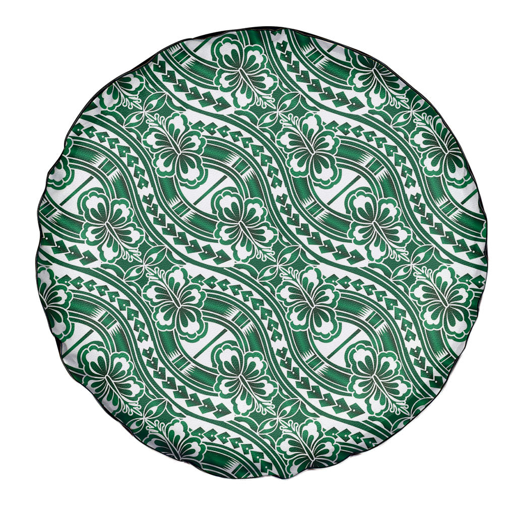 Hibiscus Bloom Island Tribal Waves Spare Tire Cover Green Polynesian Pattern LT01 - Polynesian Pride