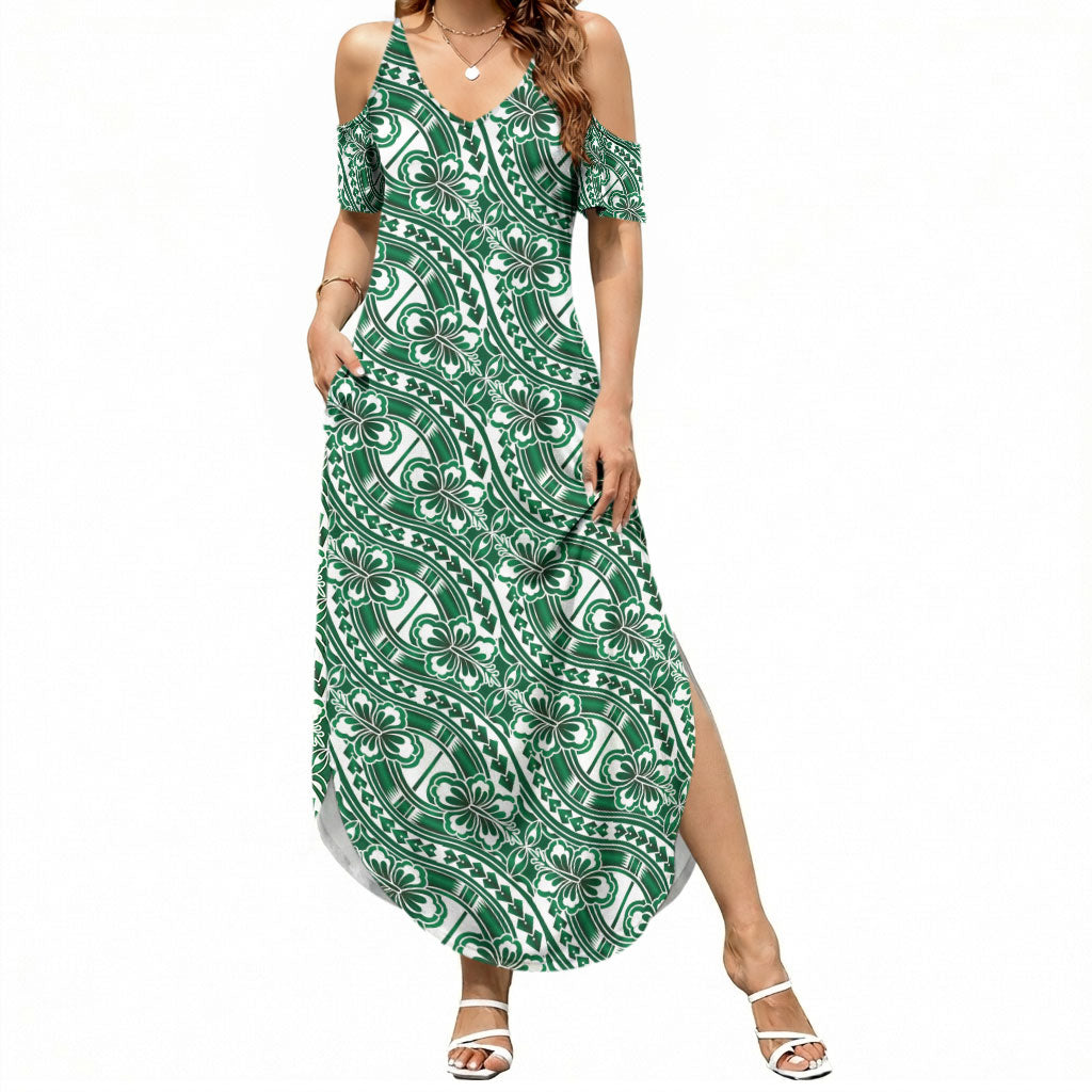 Hibiscus Bloom Island Tribal Waves Summer Maxi Dress Green Polynesian Pattern LT01 Women Green - Polynesian Pride