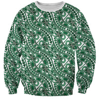 Hibiscus Bloom Island Tribal Waves Sweatshirt Green Polynesian Pattern