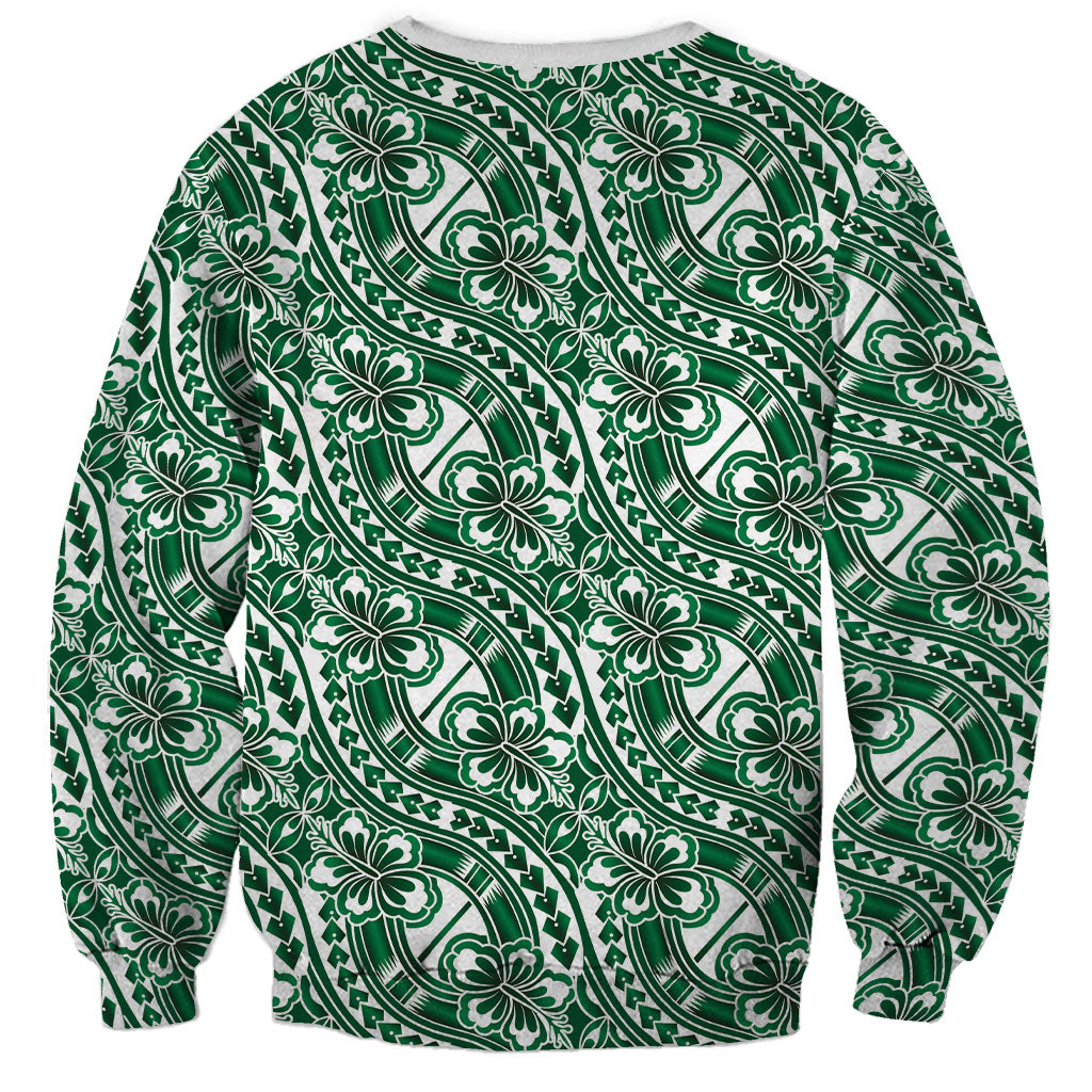 Hibiscus Bloom Island Tribal Waves Sweatshirt Green Polynesian Pattern
