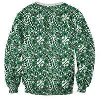 Hibiscus Bloom Island Tribal Waves Sweatshirt Green Polynesian Pattern