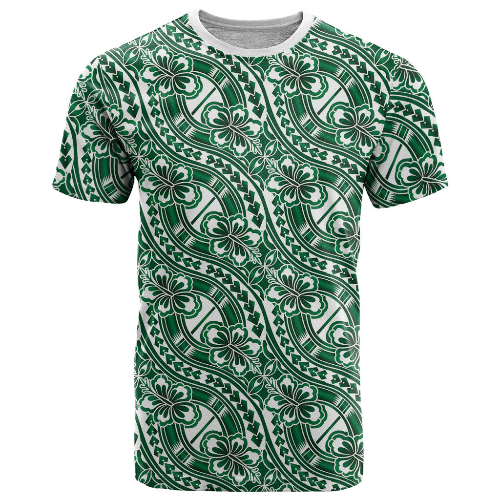 Hibiscus Bloom Island Tribal Waves T Shirt Green Polynesian Pattern LT01 Green - Polynesian Pride