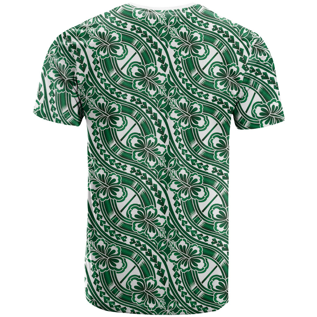 Hibiscus Bloom Island Tribal Waves T Shirt Green Polynesian Pattern