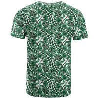 Hibiscus Bloom Island Tribal Waves T Shirt Green Polynesian Pattern