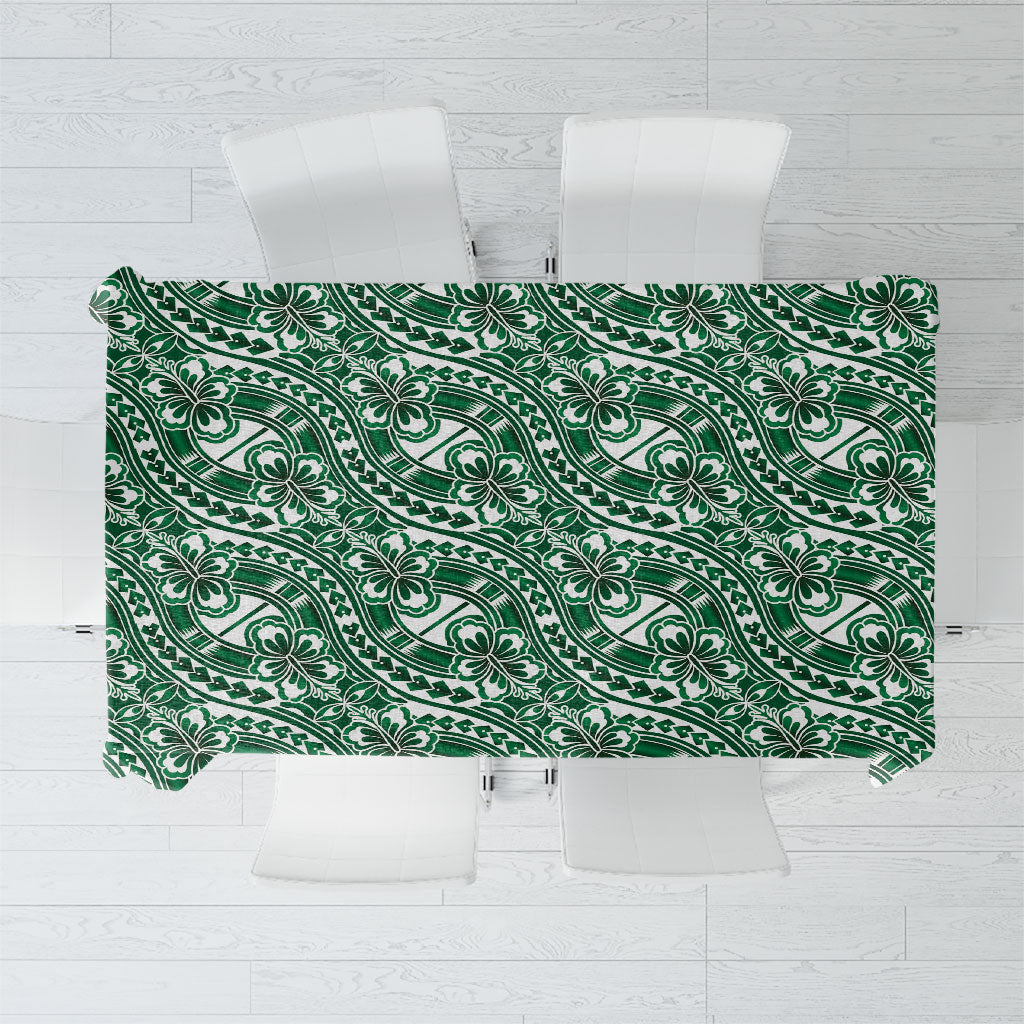 Hibiscus Bloom Island Tribal Waves Tablecloth Green Polynesian Pattern