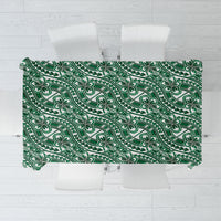 Hibiscus Bloom Island Tribal Waves Tablecloth Green Polynesian Pattern