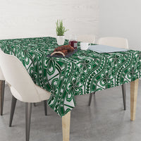 Hibiscus Bloom Island Tribal Waves Tablecloth Green Polynesian Pattern