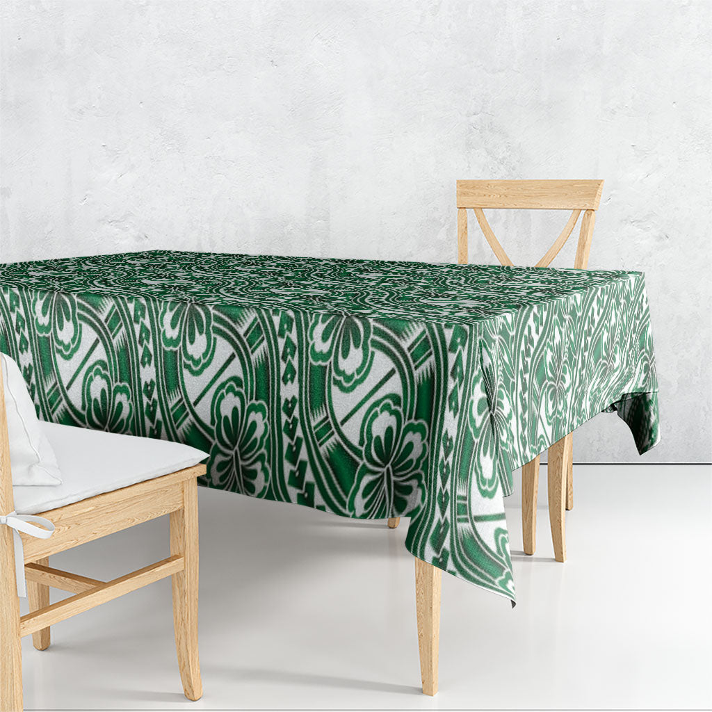 Hibiscus Bloom Island Tribal Waves Tablecloth Green Polynesian Pattern