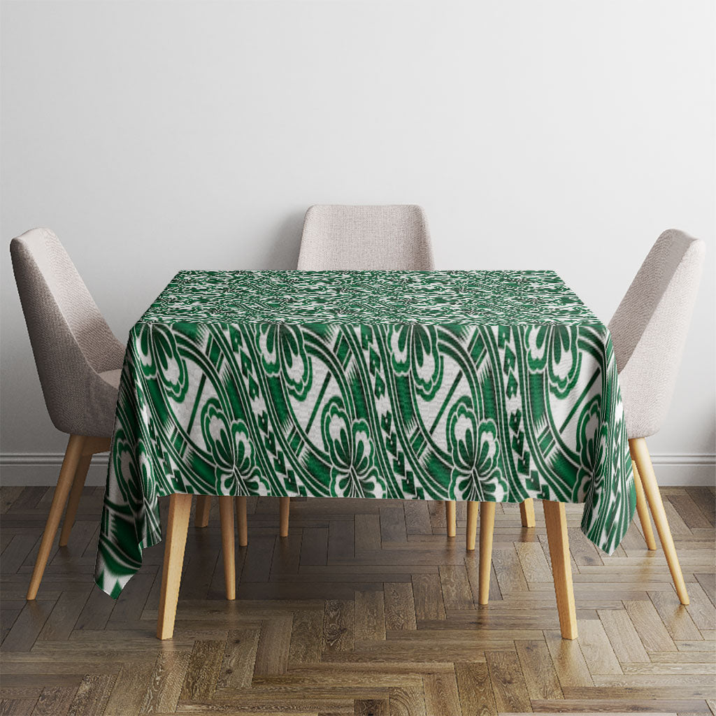 Hibiscus Bloom Island Tribal Waves Tablecloth Green Polynesian Pattern
