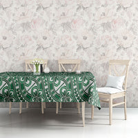 Hibiscus Bloom Island Tribal Waves Tablecloth Green Polynesian Pattern