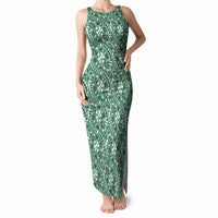 Hibiscus Bloom Island Tribal Waves Tank Maxi Dress Green Polynesian Pattern