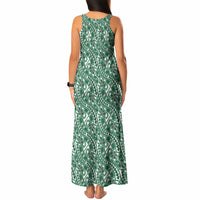 Hibiscus Bloom Island Tribal Waves Tank Maxi Dress Green Polynesian Pattern