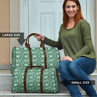 Hibiscus Bloom Island Tribal Waves Travel Bag Green Polynesian Pattern