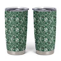 Hibiscus Bloom Island Tribal Waves Tumbler Cup Green Polynesian Pattern